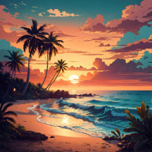 Tropical Beach Sunset Living Room Collection