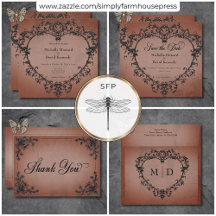 Gothic Black & Rust Filigree Heart Wedding