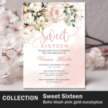 Sweet 16th Boho blush pink floral sage rose gold