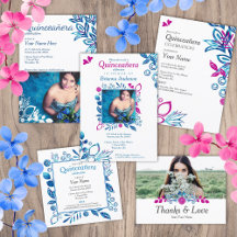 Crystal Blue & Pink Quinceañera Invitations