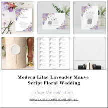 Modern Lilac Lavender Mauve Script Floral Wedding