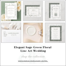 Elegant Sage Green Floral Line Art Wedding