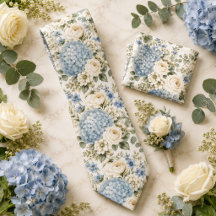 Hydrangea Wedding Ties | Blue Floral Groom Necktie