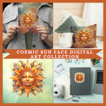 Cosmic Sun Face Digital Art Collection