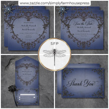 Gothic Black & Blue Filigree Heart Wedding