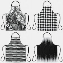 Aprons With Black Gray And White Themed Designs 