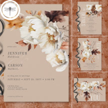 Rustic Tan Cream & Brown Fall Floral & Leaves