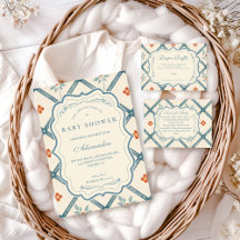 Vintage Teal Floral Baby Shower