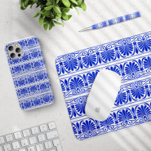 Greek Mediterranean Arabesque Pattern Blue