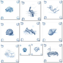 Coastal Delft Tile Designs-Shell Corners