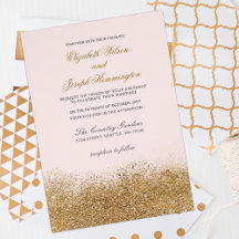 FAUX Glitter Dust Blush & gold Invitation Suite