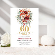 Autumn Burgundy Gold Floral 60th Birthday 111-60