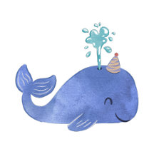 Cute Watercolor Smiley Whale Collection