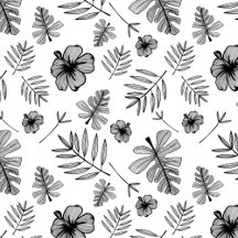 Hawaiian Hibiscus and Tropical Leaf Pattern