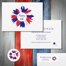 Patriotic Red White Blue Floral Fourth of July