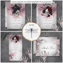 Gothic Black & Burgundy Skull & Spider Wedding