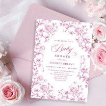 Pink French toile de jouy roses Baby Shower 143T