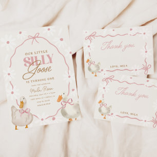 Rosa Bow Albern Gänse Coquette Geburtstag Einladung