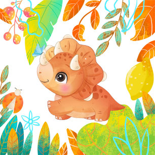 Tropische Niedliche Orange Dinosaur Babydusche Einladung