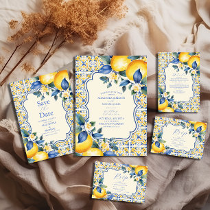 Blue Mediterranea Tile & Lemon Wedding Begleitkarte