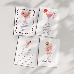 Preppy Coquette Erdbeer Cocktail Braut- Dankeskarte
