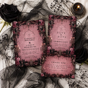 Whimsical Pink Goth-Hochzeit Dankeskarte