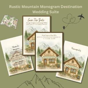 Rustic Mountain Monogram Wedding Destination Einladung