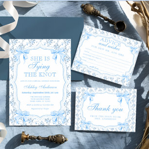 Sie bindet den Knoten Blue Bow an Dankeschön-Karte Dankeskarte