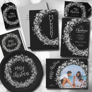 Silver Kreath auf Black Foto Happy Feiertagskarte