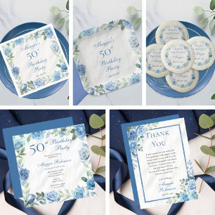 Elegant Blue Floral Dankeschön Card Dankeskarte
