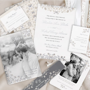 Elegantes, florales Vintag Save the Date Viktorian Folieneinladung