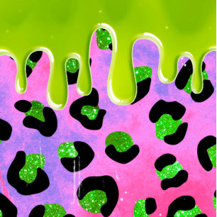 Green Slime Pink Leopard Print 00. Geburtstagspart Einladung
