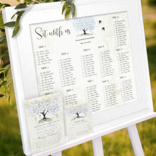 Blue & Silver Heart Leaf Tree Woodsy Boho Wedding Einladung