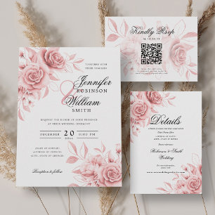 Elegante Script Wedding Blush Rose Gold Floral Einladung