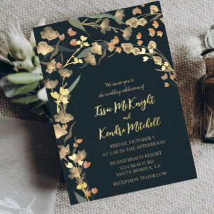 Elegante neutrale Beige Boho Botanische Hochzeit Folieneinladung