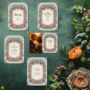 Vintage Dusty Blue Art Nouveau Viktorianische Hoch Begleitkarte