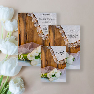 Rustikales White Tulips Barn Wedding RSVP Ansprech