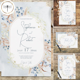 Blue Dried Boho Blume White RSVP Karte