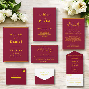 Elegante Chic Burgundy und Gold Luxury Wedding Begleitkarte