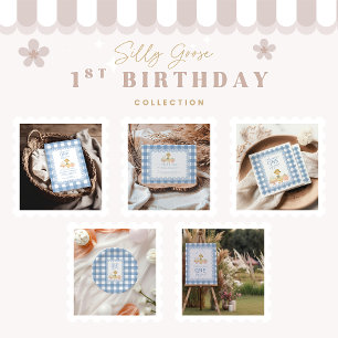 Blaue Gingham-Alberne-Gans-Geburtstag Einladung
