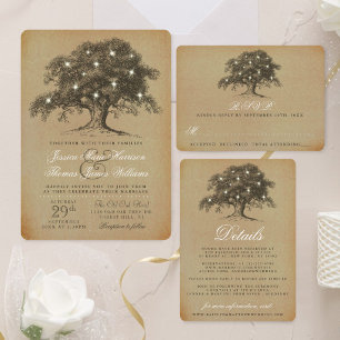 Die Vintage Hochzeitskollektion aus Eichenholz Einladung