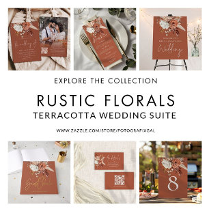 Terracotta Florals QR Code Rost Wedding Details Begleitkarte