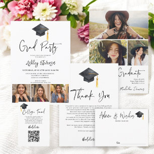 Moderne Cap white Simple 4 Foto Graduation Party Einladung