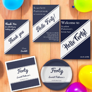 Elegant Chic Navy Blue White Modern Birthday Dankeskarte