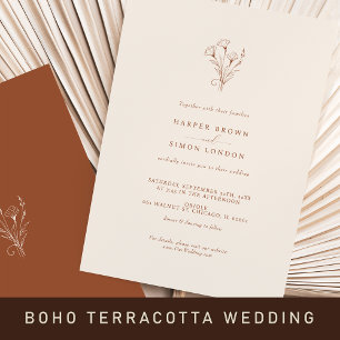 Boho Minimalistisch Terracotta Wedding Einladung