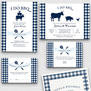 I Do GRILLEN Vintag Navy Blue Gingham Brautparty Einladung