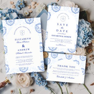 Traditionelle Blaue Weiße Delft Hochzeit RSVP Karte