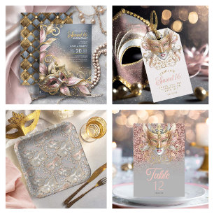 Masquerade Maske Motif Rose Gold ID1031 Tischnummer