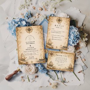 Antike Hochzeitskarte mit nautischem Thema Save The Date