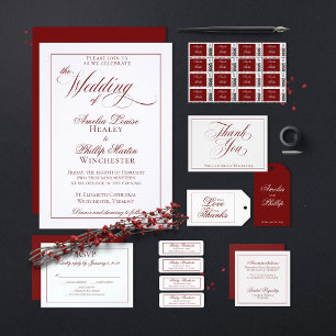 Elegant Garnet Red and White Wedding Einladung